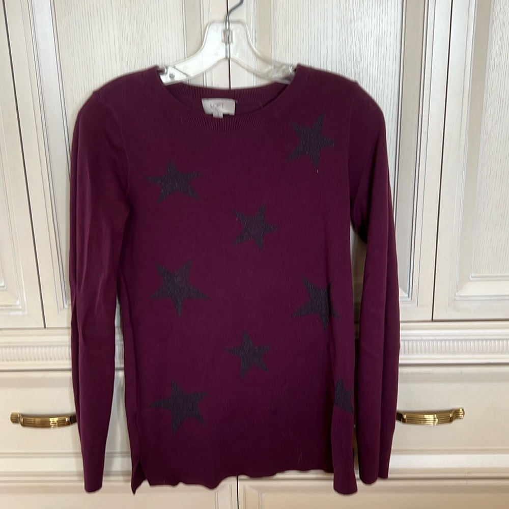 Super chic and fun plum lightweight sweater from Loft w star detail